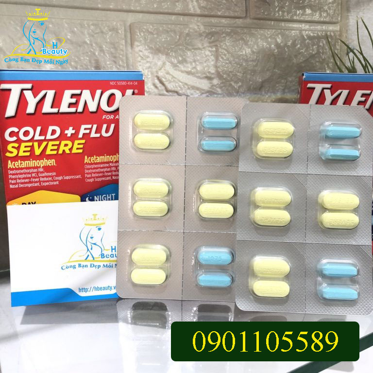 Thuốc trị ho cảm Tylenol Cold & Flu giảm đau, hạ sốt hiệu quả